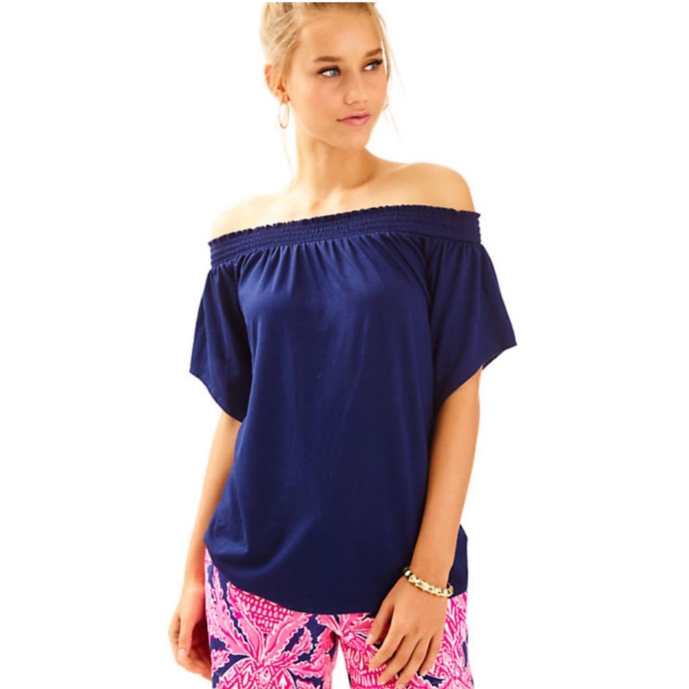 lilly pulitzer tops lilly pulitzer almeria off the shoulder top women’s size med